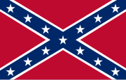 The Confederate battle flag: a blue saltire with white stars, bordered in white, on a red field.
