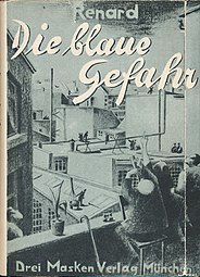 Couverture du roman Die blaue Gefahr représentant des individus regardant le ciel.