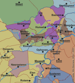 Territory of the Abbey of Thorn (purple), around 1700.