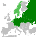 Możliwe granice powojennych Niemiec (ciemnozielony) i ich protektoratów (jasnozielony)