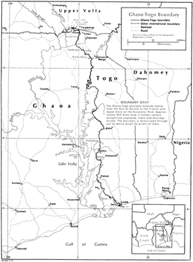 Carte de la frontière entre le Ghana et le Togo.