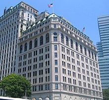 Seen from Battery Place; the Bowling Green Offices Building is located at left, and 2 Broadway can be seen at far right InternationalMercantileMarineCoBldg.JPG