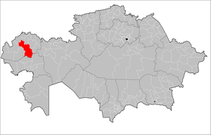 Location of Akzhaik District in Kazakhstan