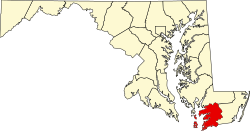 map of Maryland highlighting Somerset County