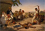 Le Châtiment des quatre piquets dans les colonies (1843) par Marcel Antoine Verdier (1817-1856) postdaté 1849 par l'artiste. Huile sur toile. Houston The Menil Collection.