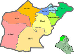 Tel Keppe District (blue) in Ninawa