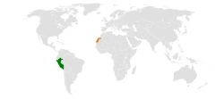 Map indicating locations of Peru and Sahrawi Arab Democratic Republic