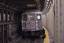 An R62A consist (one car pictured) in service on track 3 of the 42nd Street Shuttle, prior to renovation R62A Subway Car, 1956, Shuttle, September 5th, 2014.jpg