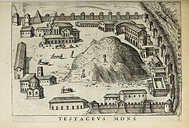 Le Monte Testaccio, colline formée par l'amas des restes d'amphores, gravure d'Alessandro Donati (1584-1640)