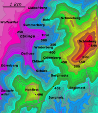 Topographic map with isohypses of height