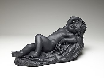 English: Large black basalt figure of a nude, ...