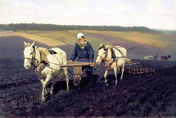 Tolstoj achter de ploeg, door Ilja Repin