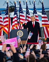 President Trump greets a crowd of supporters during his farewell ceremony Trump farewell ceremony.jpg