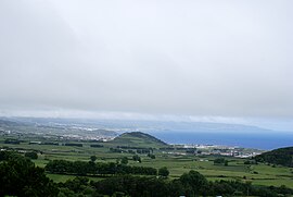 The vista of Ribeirinha, showing the spatter cone of Pico da Multa (center) and Pico Mocho (right)