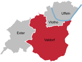 Ligging van Valdorf in de gemeente Vlotho