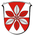 In silbern und rot sechsfach balkenweise geständertem Schild, ein Sechsblatt in verwechselten Farben (Hohenroda, DE mit Apfelblättern)