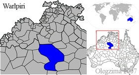 Mapa rozšíření jazyka warlpiri