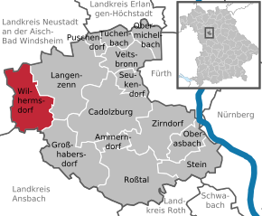 Poziția Wilhermsdorf pe harta districtului Fürth