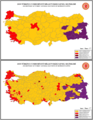 Resultaten verkregen door de HDP in de parlementsverkiezingen van juni 2018 (paars), per provincie en gemeente