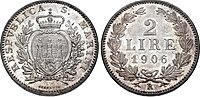 2 liras de San Marino (1901).