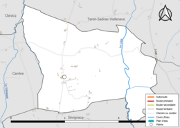 Carte en couleur présentant les réseau hydrographique de la commune