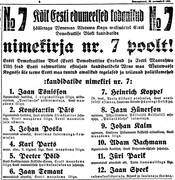 Advert in the newspaper Postimees for List 7 (Estonian Democratic Bloc)