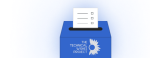 Das Bild zeigt eine Wahlurne mit dem Logo des Projekts Technische Wünsche