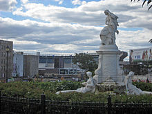 Lorelei Fountain in Joyce Kilmer Park overlooking Yankee Stadium Bronx Yankee and park.jpg
