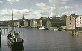 Bryggene i Nidelva på 1950-tallet Foto: Trondheim byarkiv