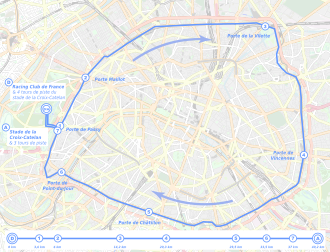 Carte OpenSteetMap montrant un tracé bleu le long du parcours du marathon.