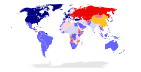 The world map of military alliances in 1980 Cold War Map 1980.svg
