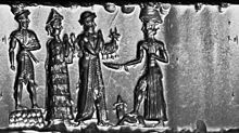 Linescan camera image of the cylinder seal above, reversed to resemble an impression Cylinder Seal, Old Babylonian, formerly in the Charterhouse Collection 09.jpg