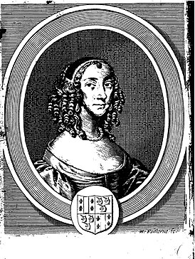 Ханна Вулли, изображенная на фронтисписе The Gentlewoman's Companion, опубликованном в 1673 году. Поскольку это была несанкционированная публикация её работы, сходство сомнительно.