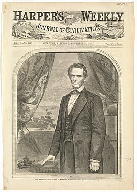 Titelseite des Harper’s Weekly vom 10. November 1860: Abbildung des US-Präsidenten Abraham Lincoln