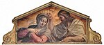 インノチェンツォ・タッコーニ (Innocenzo Tacconi) とアンニーバレ・カラッチ『聖母戴冠』 (『アンティオキアの聖マルガリタ』の祭壇画のための頂部（英語版）)、1600年ごろ、サンタ・カテリーナ・デイ・フナーリ教会