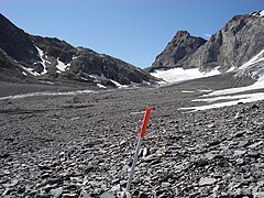 Markierter Wanderweg über den Lötschegletscher.