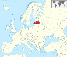 Carte administrative de l'Europe, montrant la Lettonie en rouge.