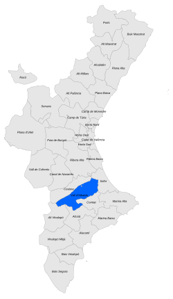 Location of Vall d'Albaida in the Valencian Community