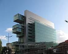 Civil Justice Centre, Manchester (2008) by Denton Corker Marshall, notable for its cantilevers and straight lines. Manchester Civil Justice Centre from Bridge Street.jpg