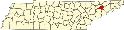 map of Tennessee highlighting Hamblen County