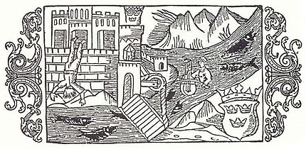 Olofsborg in Olaus Magnus' Historia de gentibus septentrionalibus, 1555