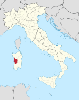 Karta över Italien med Provincia di Oristano markerat