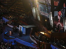 Murphy introduces military veteran candidates for Congress during the third night of the 2008 Democratic National Convention in Denver, Colorado. Patrick Murphy DNC 2008.jpg