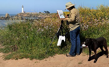 A painter at work in front of the Pigeon Point...