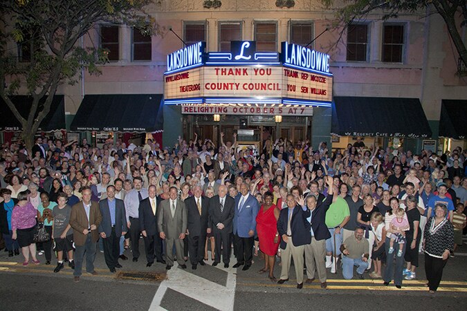 Relighting ceremony for the Lansdowne Theater marquee, October 5, 2013