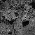 "Sparkling Spheres" embedded in trench wall at Meridiani Planum - viewed by the Opportunity rover (February, 2004).