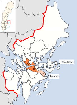 Tyresö kommuns läge i Stockholms län