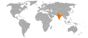 Location map for India and the United Kingdom.