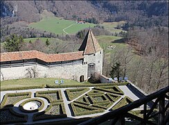 Vue sur les jardins à la française.