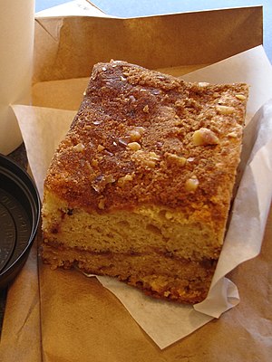 Walnut cinnamon coffee cake with chai latte